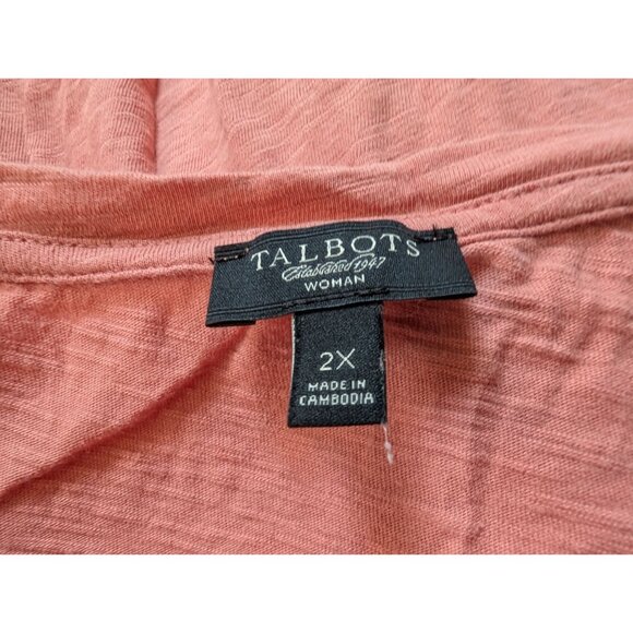 Talbots Woman 2X Coral Short Sleeve Beaded Front Blouse Lightweight Casual Top - Picture 5 of 8